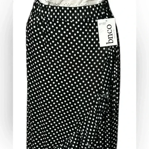 Vtg Faux wrap ,flare,ruffle skirt,NWT, polka dots,B&W,festival,gypsy,cottagecore - Picture 3 of 15